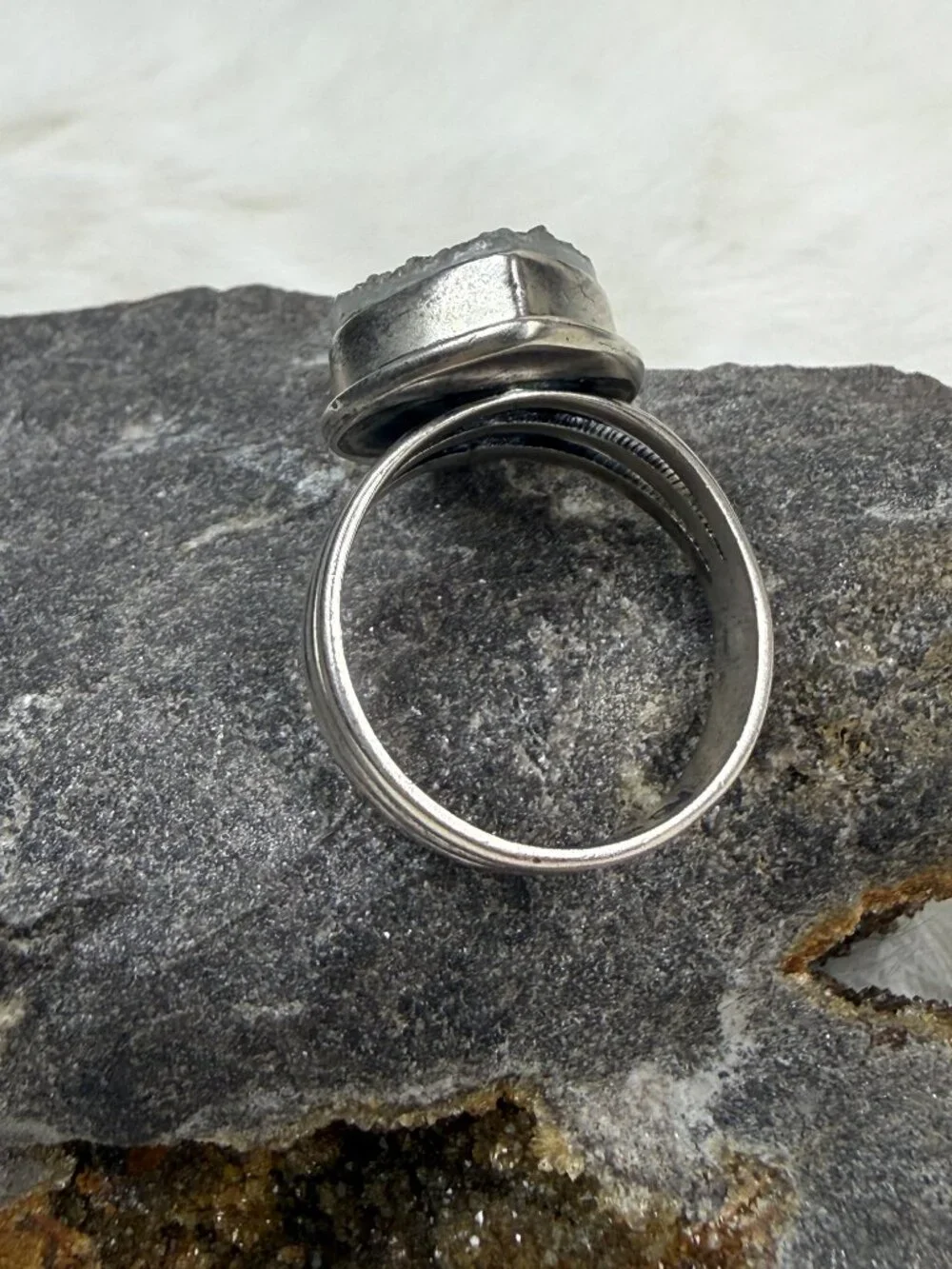 Sterling Silver Druzy Stone Ring Size 12.5 AB China 925